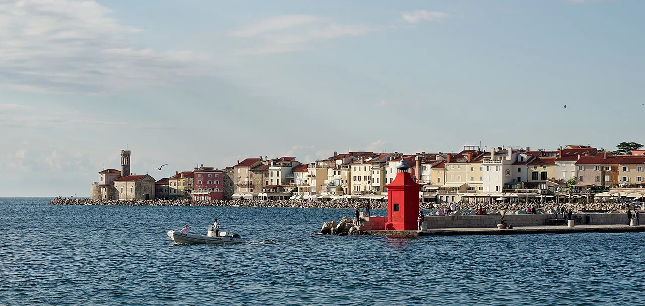 Cape Madona and Piran Round Tower - view from Piran, Slovenia