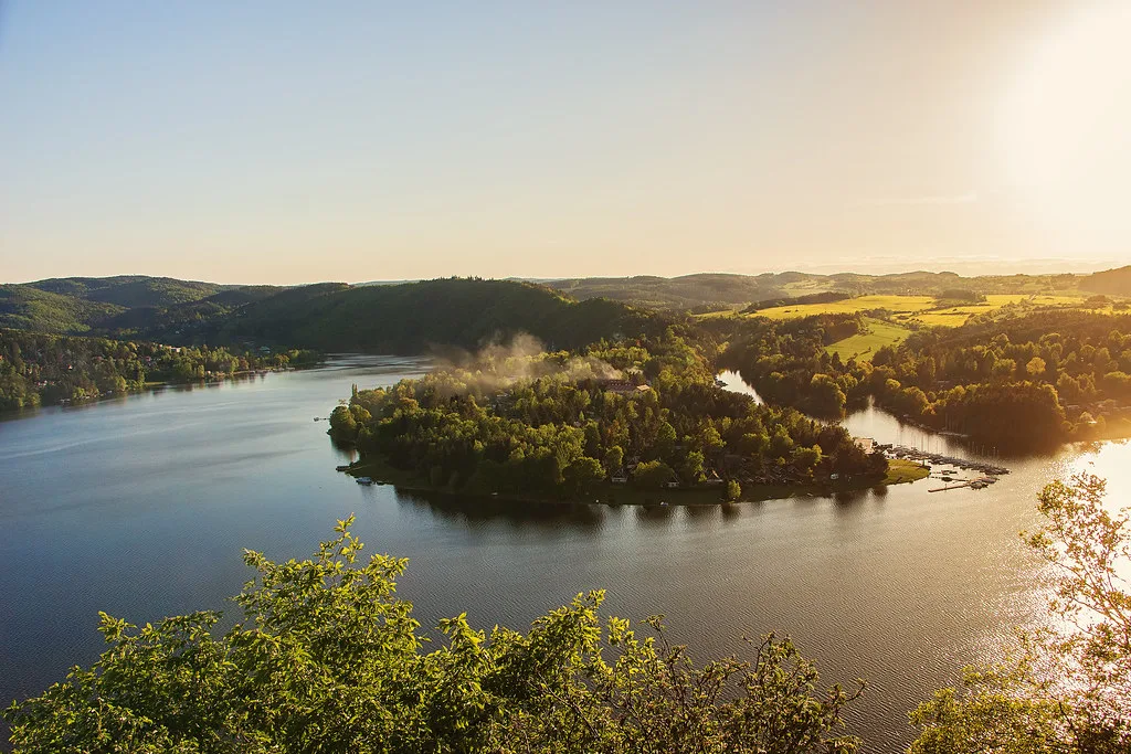 Panorama of lake Slapy near Prague on river Vltava, Czech Republic